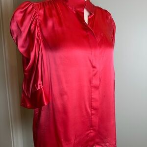 Frame Size XL Red Satin Puff-Sleeve-see pictures & description for imperfections